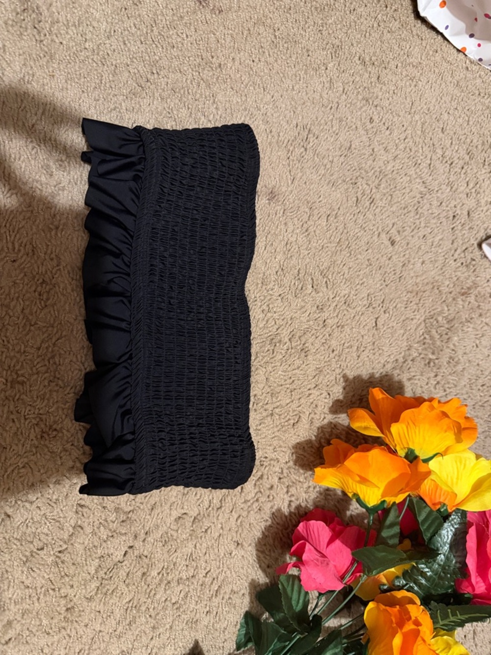 Black Smocked Ruffle tube Top